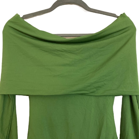 ZARA Bodysuit Long Sleeve Foldover Top Bright Olive Green Silky Smooth Stretch - Picture 9 of 15
